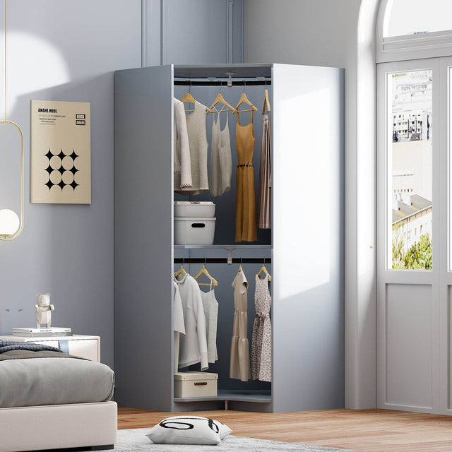 Polygon Corner Space-Saving Gray Particle Board Wardrobe - Omega Lifestyles