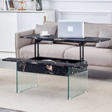 Lift-Top Coffee Table With Storage Black Marble Glass - Omega Lifestyles