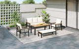 5-Piece Acacia Wood Iron Frame Patio Furniture Set - Omega Lifestyles