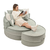 Modern Chenille Upholstered Barrel Accent Chair With Ottoman - Omega Lifestyles