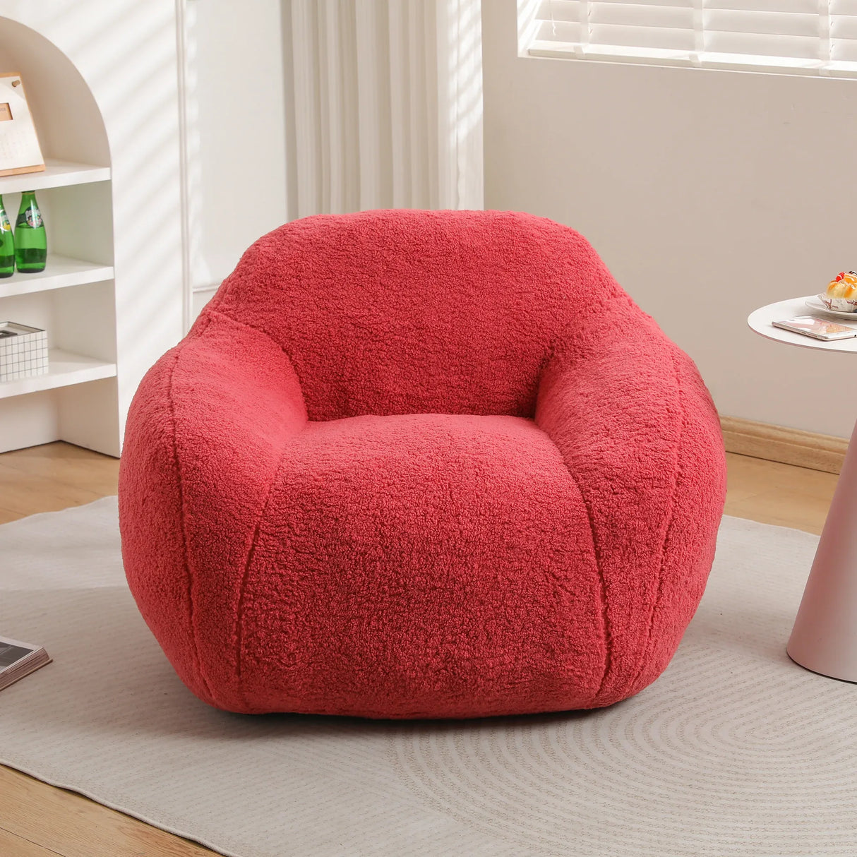 Spacious Rose Teddy Fabric Memory Foam Bean Bag Chair - Omega Lifestyles