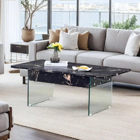 Lift-Top Coffee Table With Storage Black Marble Glass - Omega Lifestyles