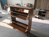 Farmhouse Walnut MDF Shoe Cabinet With Flip Drawers - Omega Lifestyles