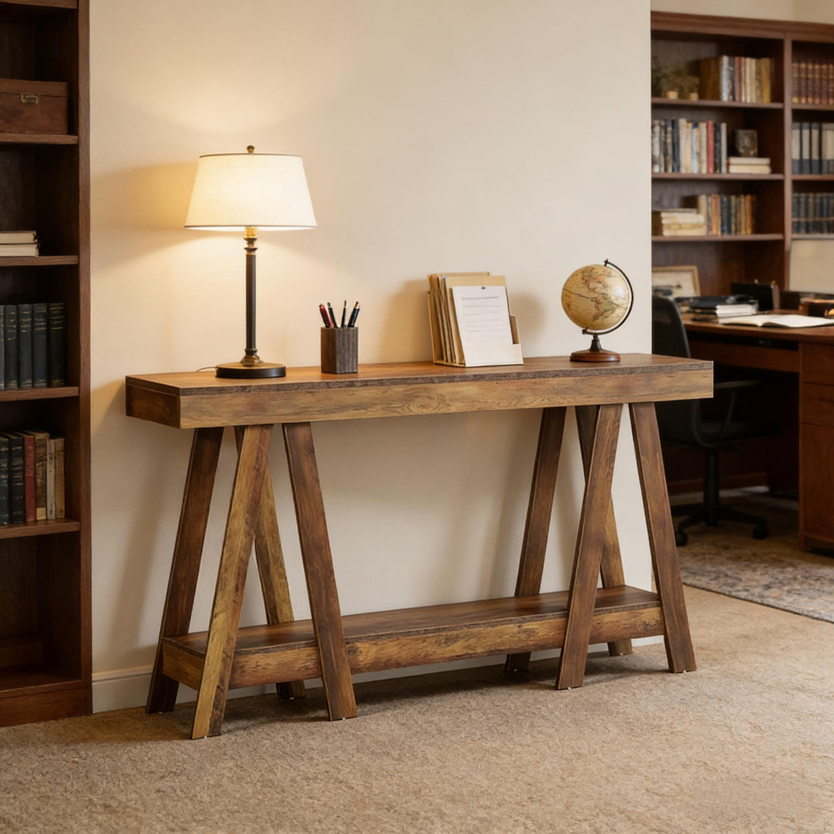 Farmhouse Natural Wood 2-Tier Entryway Console Table