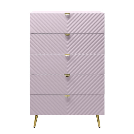 Pink High Gloss Wave Pattern 5-Drawer Chest - Omega Lifestyles