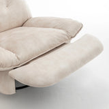 Modern Ivory Velvet Swivel Gliding Recliner Chair With Phone Holder - Omega Lifestyles