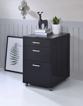 Black Synthetic Wood 3-Drawer File Cabinet - Omega Lifestyles