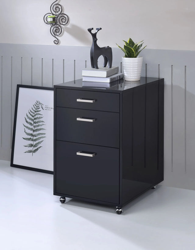 Black Synthetic Wood 3-Drawer File Cabinet - Omega Lifestyles