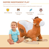 Plush Brown Soft Kids Ride-On Wooden Rocking Horse - Omega Lifestyles