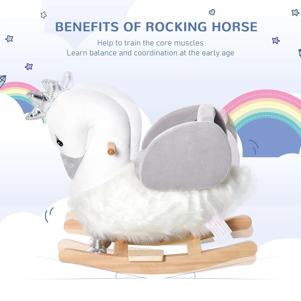 Plush Swan Toddler Rocking Horse With Sound Safety Belt - Omega Lifestyles