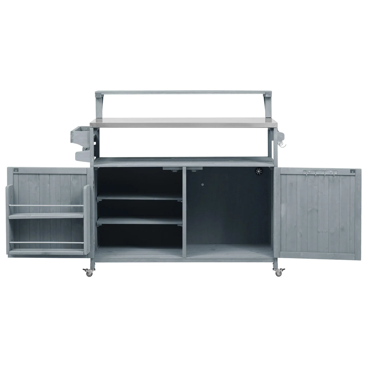 Outdoor Rolling Grill Cart With Raised Shelf Storage - Omega Lifestyles