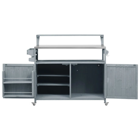 Outdoor Rolling Grill Cart With Raised Shelf Storage - Omega Lifestyles