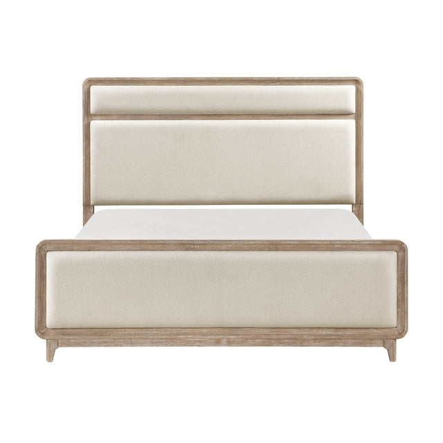 Modern Queen Upholstered Beige Chenille Wood Bed Frame - Omega Lifestyles
