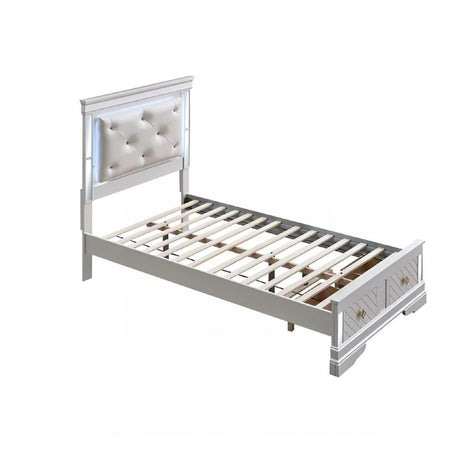Twin Wood Veneer Bed Frame With LED Lighting And Storage Drawers - Omega Lifestyles