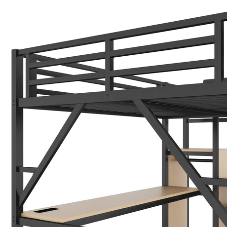 Full Metal Full Size Loft Bed With Desk Charging Station - Omega Lifestyles