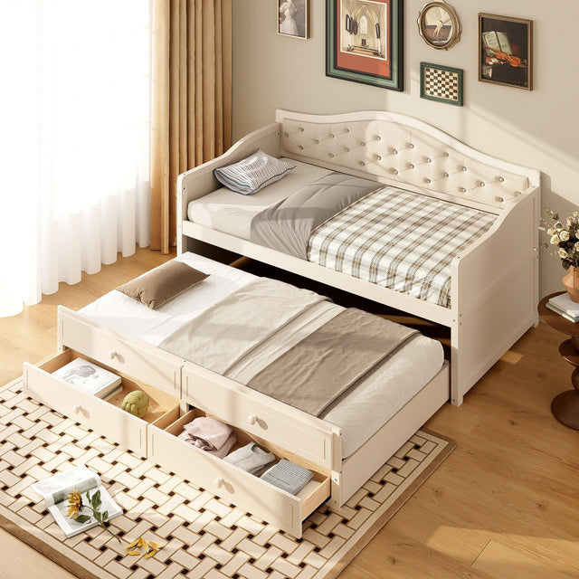 Twin Daybed With Pull-Out Trundle And Storage Drawers - Omega Lifestyles