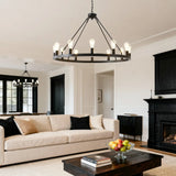 Farmhouse Matte Black Wagon Wheel 12-Light Chandelier - Omega Lifestyles
