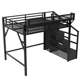 Queen Metal Loft Bed With Storage Stairs USB LED Lighting - Omega Lifestyles
