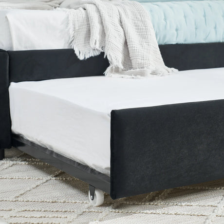 Full Size Velvet Upholstered Daybed With Trundle - Omega Lifestyles