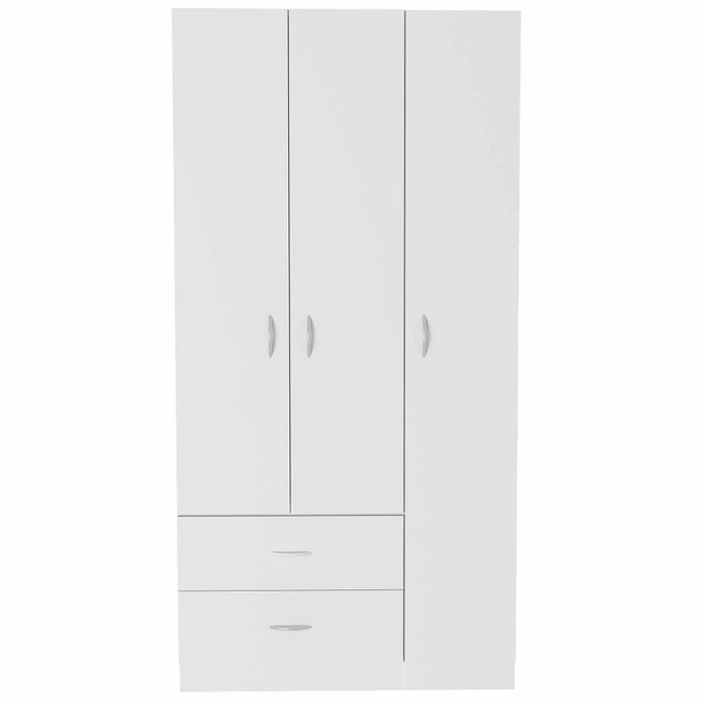 Modern White Particle Board Bedroom Armoire With Shelves Drawers Hanging - Omega Lifestyles