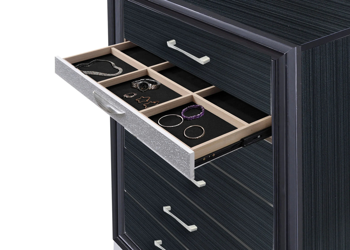 Modern Black Synthetic Wood 5-Drawer Chest - Omega Lifestyles