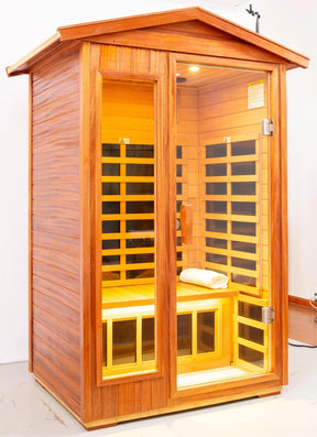 Two Person Far Infrared Khaya Wood Outdoor Sauna Room - Omega Lifestyles