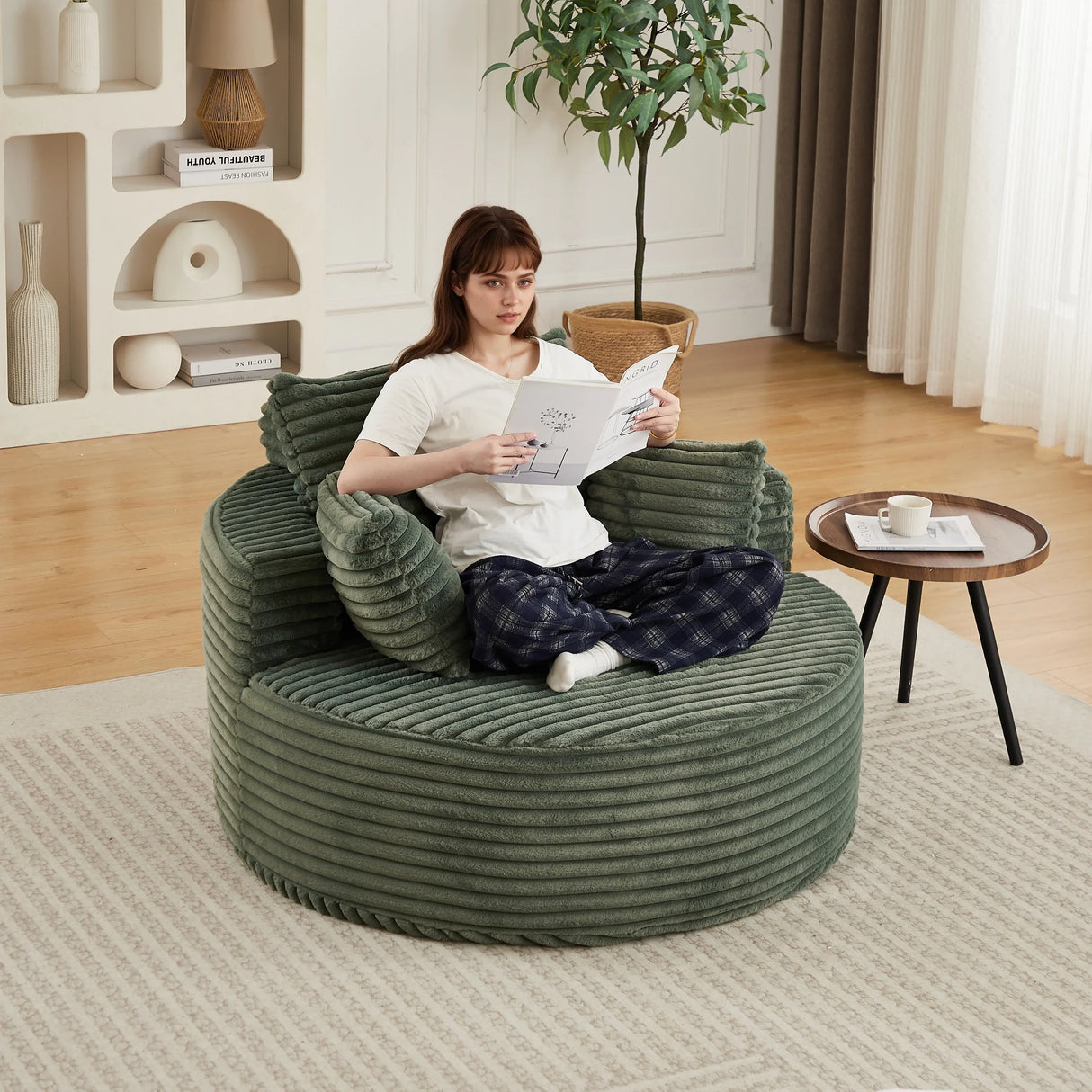 Corduroy Foam Modular Sleeper Chair No Assembly Required - Omega Lifestyles
