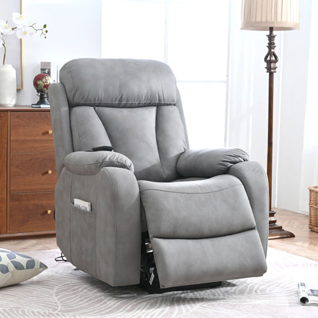 Power Lift Light Gray Fabric Recliner Chair With Remote - Omega Lifestyles