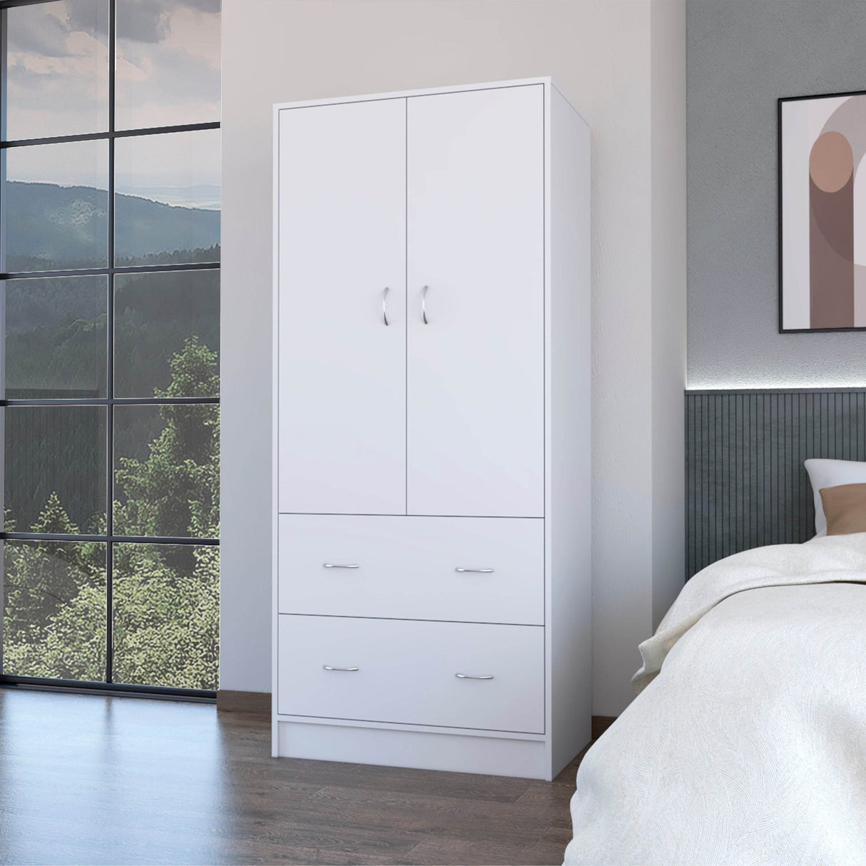 Modern White Particle Board Bedroom Wardrobe With Storage
