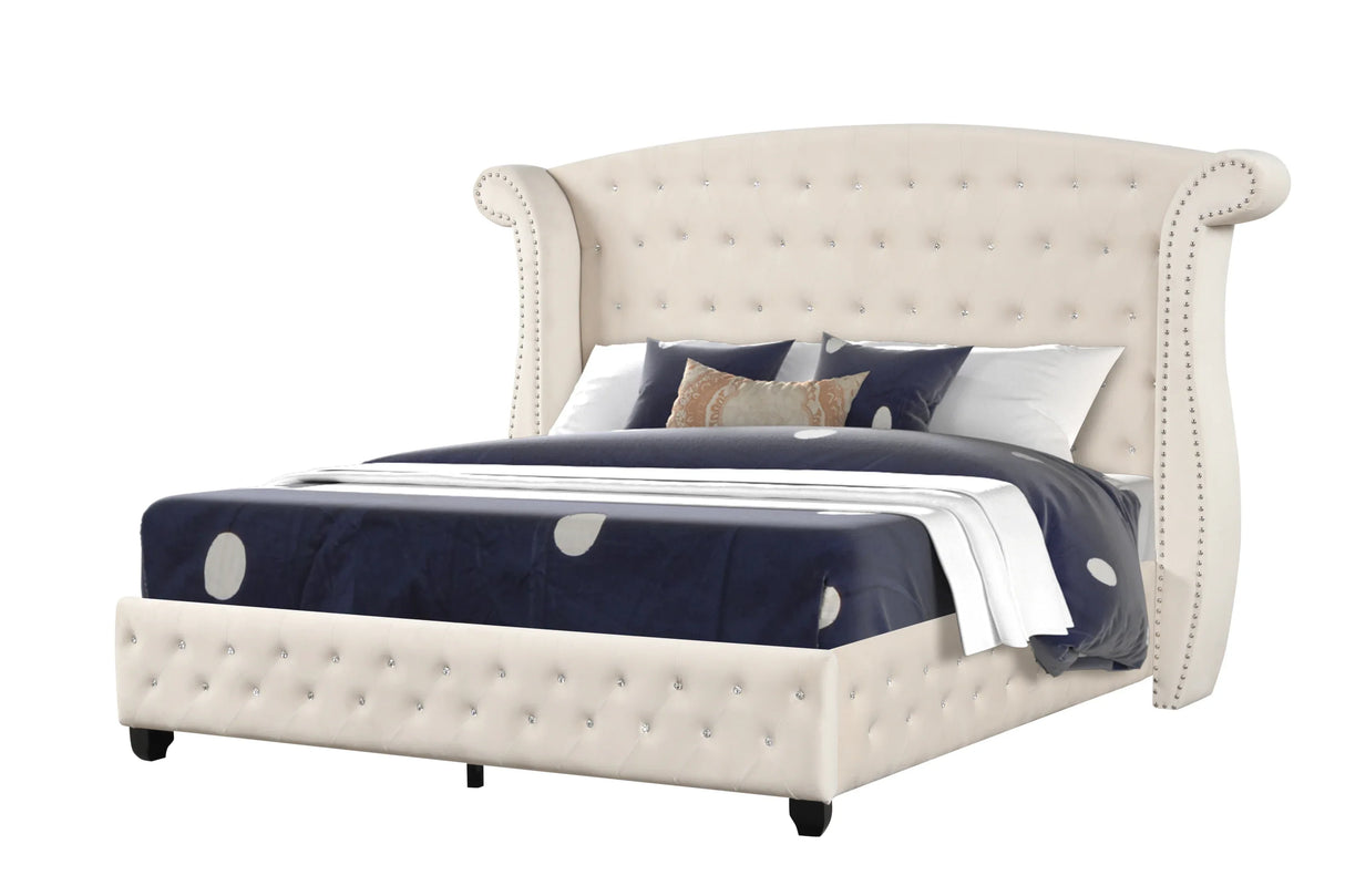 Crystal Tufted Upholstered Queen Wood Bed Frame - Omega Lifestyles