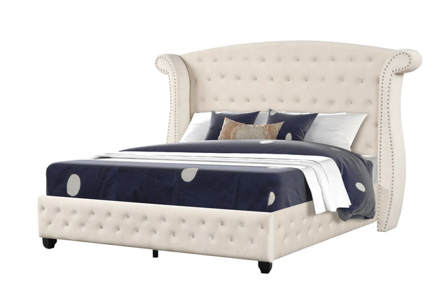 Crystal Tufted Upholstered Queen Wood Bed Frame - Omega Lifestyles
