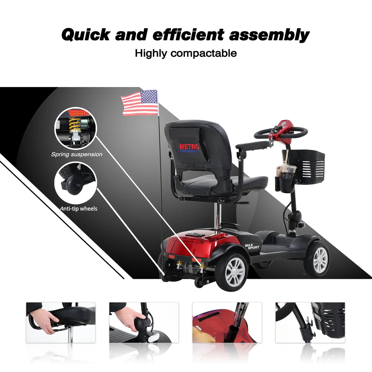 Red 4-Wheel Outdoor Compact Metal Mobility Scooter - Omega Lifestyles