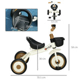 Adjustable Seat Toddler Kids Metal Tricycle With Basket Bell - Omega Lifestyles