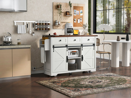 Farmhouse Kitchen Island Rolling Cart With Power Outlet - Omega Lifestyles
