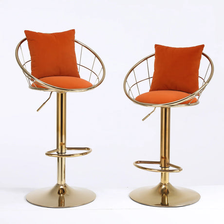 Set of 2 Orange Velvet Adjustable Height Bar Chairs - Omega Lifestyles