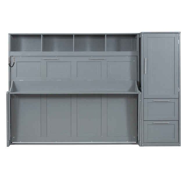Full Murphy Bed With Closet Drawers Storage Gray Full - Omega Lifestyles