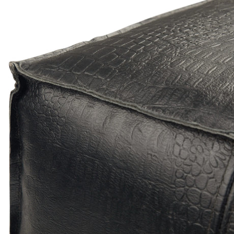 Handcrafted Black Buffalo Leather Square Pouf Ottoman - Omega Lifestyles