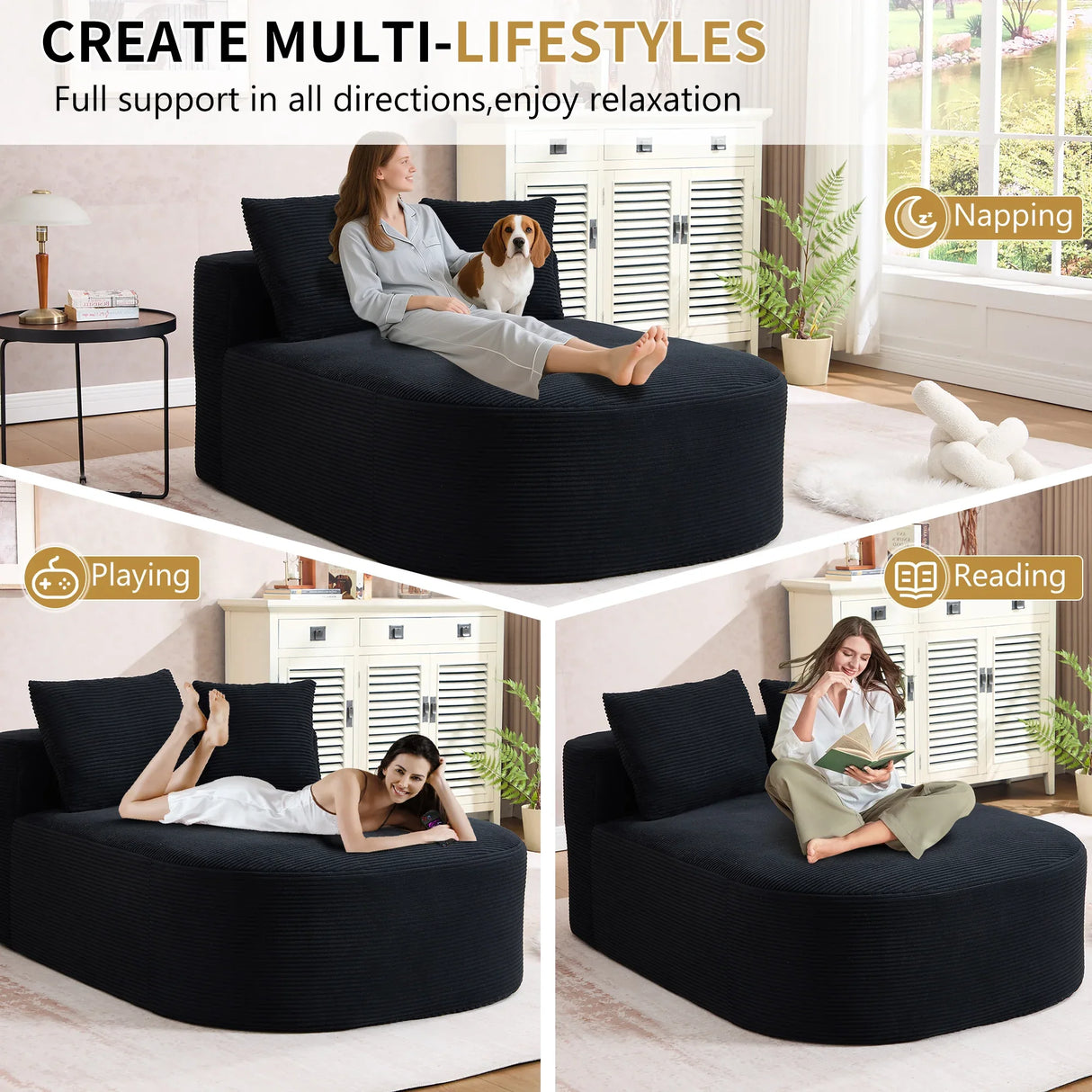 Oversized Plush Corduroy Chaise Lounge Sleeper Sofa - Omega Lifestyles