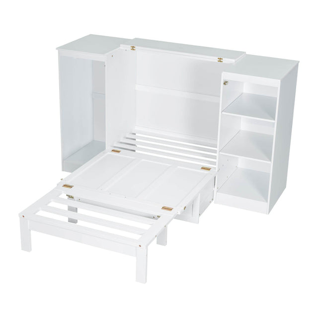 Twin Wood Murphy Bed With Wardrobe And Shelves - Omega Lifestyles