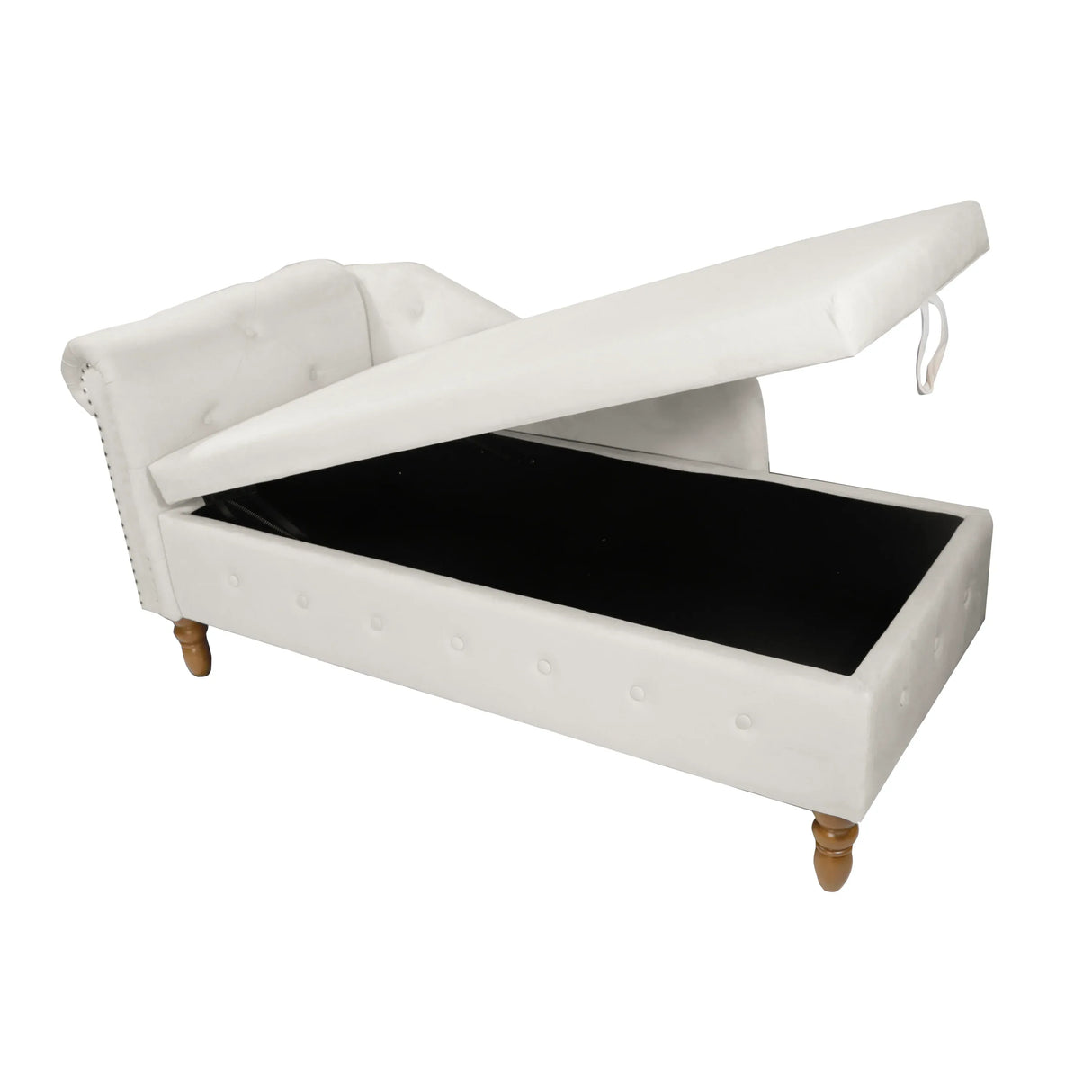 Beige Velvet Classic Storage Chaise Lounge Chair - Omega Lifestyles