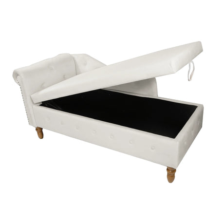 Beige Velvet Classic Storage Chaise Lounge Chair - Omega Lifestyles