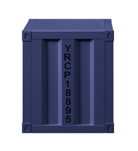 Industrial Blue Metal Nightstand With USB Charging Ports - Omega Lifestyles