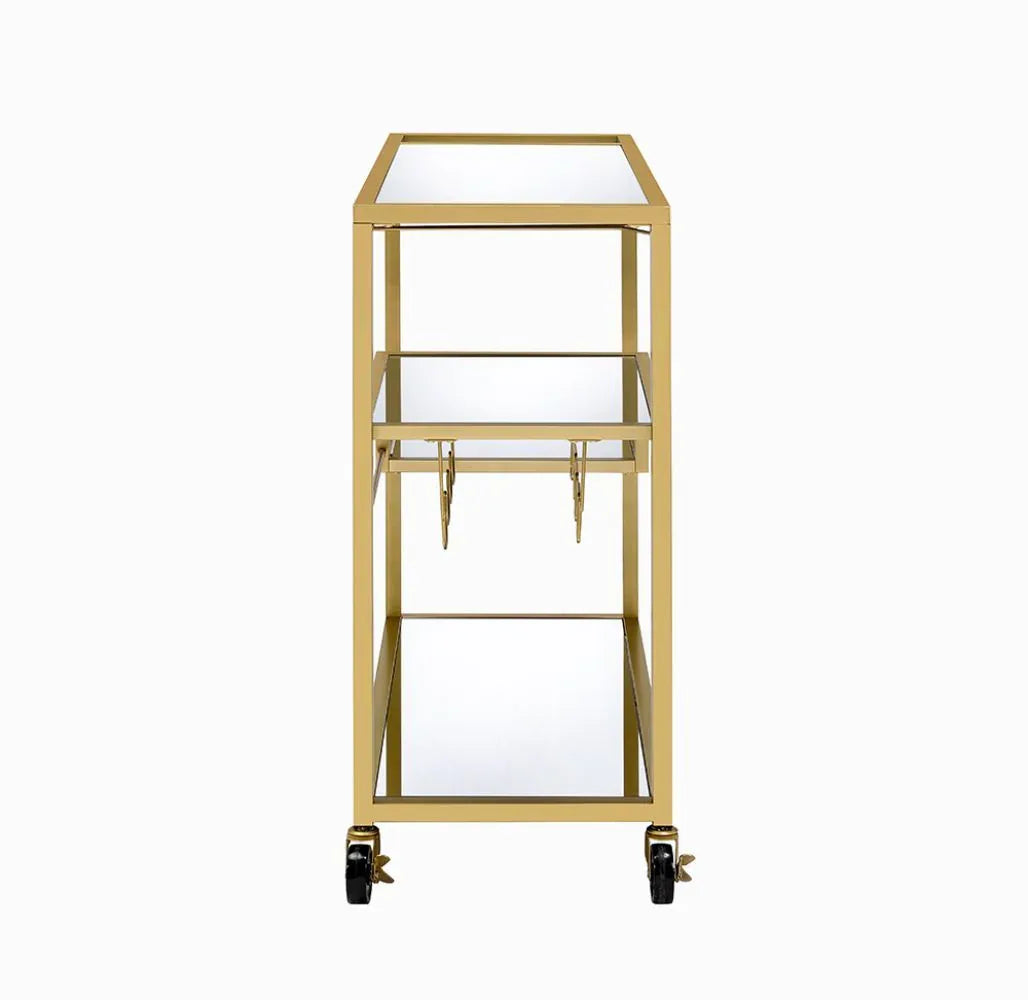 Champagne Finish Mirrored Top Metal Serving Cart - Omega Lifestyles