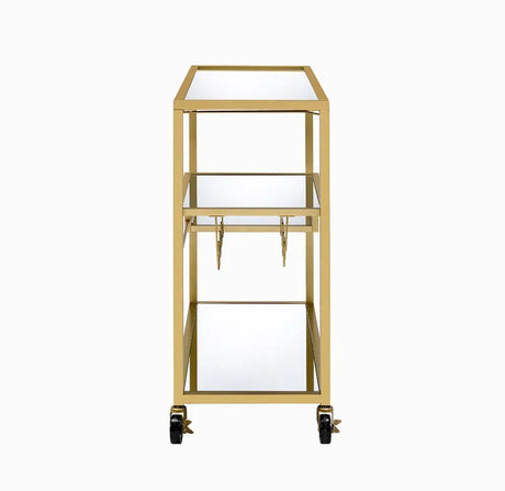 Champagne Finish Mirrored Top Metal Serving Cart - Omega Lifestyles
