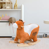 Plush Brown Soft Kids Ride-On Wooden Rocking Horse - Omega Lifestyles