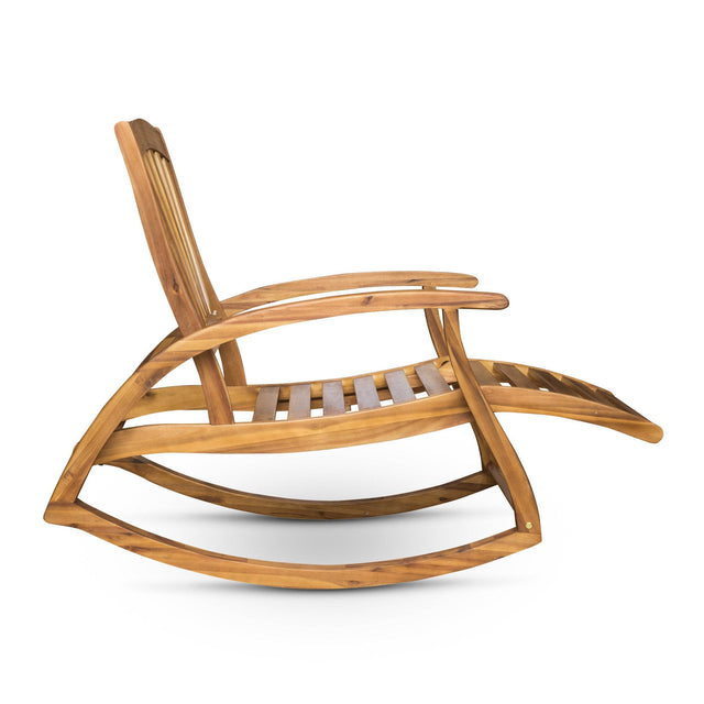 Outdoor Acacia Wood Rocking Chair With Retractable Footrest - Omega Lifestyles