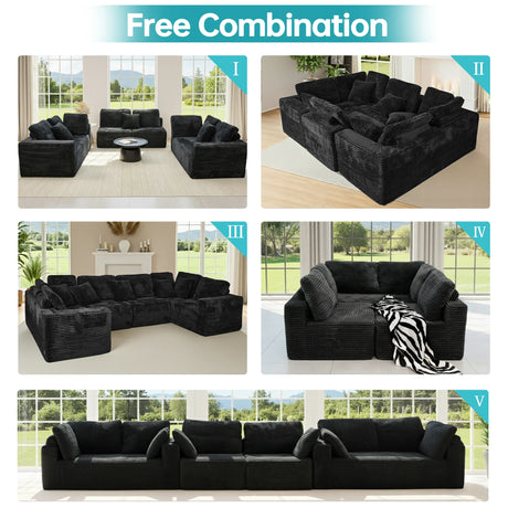 Modular U-Shaped 6-Seater Plush Corduroy Sectional Sofa - Omega Lifestyles