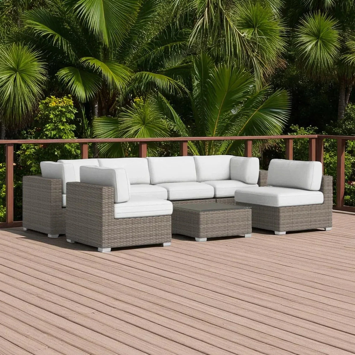 6-Person All-Weather Handwoven Wicker Patio Sectional Set - Omega Lifestyles