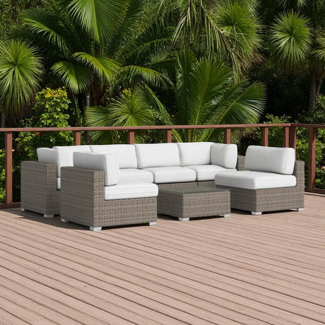 6-Person All-Weather Handwoven Wicker Patio Sectional Set - Omega Lifestyles