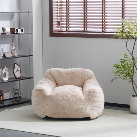 Soft Beige Faux-Fur Armchair Style Bean Bag Seating - Omega Lifestyles